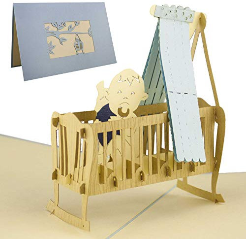 Karte zur Geburt, Glückwunschkarte, Baby Junge, blau, Pop-Up Karte, Baby Geschenk, Gastgeschenk zur Geburt, elegant und edel, G09.2