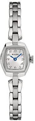 Bulova Ladies' Classic Dress Mini 2-Hand Quartz Watch, Stainless Steel, Arabic Markers, Silver/Blue Accents
