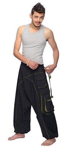 Haremshose Pumphose Aladinhose Pluderhose Yoga Goa Sarouel Baggy Aladin Freizeithose Shanti Herren (Schwarz, S/M)