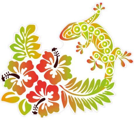 Salamandre hibiscus dégradé orange autocollant sticker adhesif - Taille : 8 cm