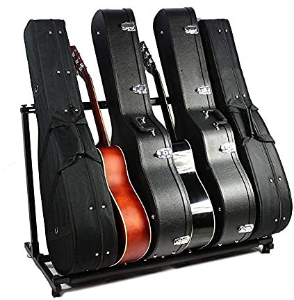 AYNEFY Gitarrenständer 5 Fach Gitarren Ständer Metall Gitarre Display Stand Universal Halterung Organizer Faltbare Rack für Akustik, Bass, E-Gitarre, Gitarrensammler