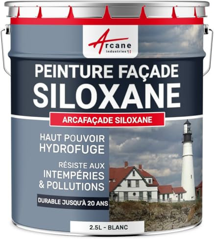 ARCANE INDUSTRIES Peinture Facade Siloxane Hydrofuge - ARCAFACADE SILOXANE - 2.5 L (+ ou - 15 m² en 1 Couche) Blanc
