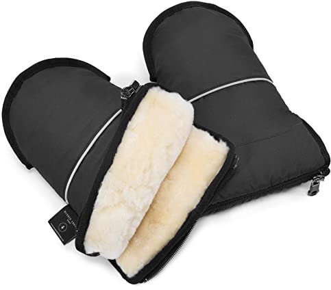 Lammfell Handwärmer von WERNER CHRIST BABY – GLOVY Handschuhe sind der ideale Kinderwagen-Muff aus medizinischem Fell, warmer universaler und wasserabweisender Handmuff, in stone (dunkelgrau)