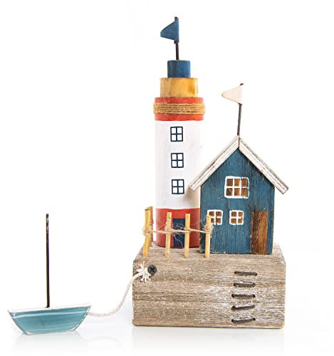 Logbuch-Verlag Maritime Deko Figur Haus & Leuchtturm am Meer - Holzdeko für Badezimmer Hotel Restaurant 26 cm