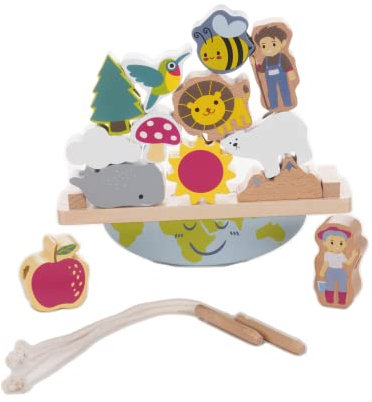 EverEarth spaßiges Tier Stapelspiel Natur aus nachhaltigem Holz - Stapelspielzeug für gemeinsamen Spaß beim Balancieren - Motorikspiel für Jungen und Mädchen - Balancierspiel EE33947