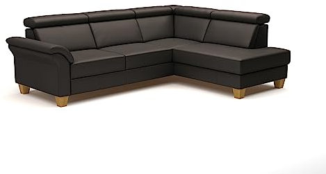 CAVADORE Leder-Ecksofa Ammerland mit Ottomane / Landhaus-Sofa mit Federkern + Kopfteilverstellung / 245 x 84 x 194 / Leder Dunkelbraun