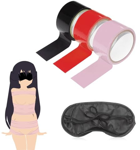 Bondage Tape 4-er Bondageset Fessel Set,16m*5cm Bondagetapes & Augenmaske Augenbinde Sex Bett,Elektrostatisches Tape ohne Kleber Design Tapes,Bondage Seil BDSMs Sexspielzeug für Paare Extrem Sex (3+1)