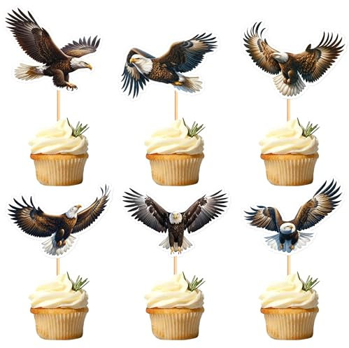 Blumomon Confezione da 30 decorazioni per cupcake a forma di aquila, animali della giungla, safari, decorazione per torte, per baby shower, feste di compleanno per bambini