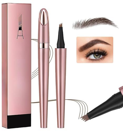 Magischer Wasserdichter 3D Augenbrauenstift mit 4 Gabelspitzen, Microblading Augenbrauenstift, 4 Punkt Brauenstift Langanhaltend Natürliche Augenbrauen Make-up (Dunkelbraun)
