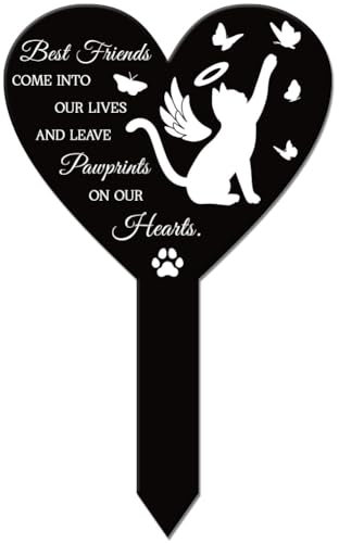 GLOBLELAND Piquet de Jardin en Forme de Chat en Forme de Cœur Plaque Commémorative en Forme de Piquet pour Cimetière Piquet de Tombe en Acrylique Étanche Piquet de Jardin de Sympathie