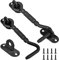 Lot de 2 crochets tempête, noirs, pour butée de fenêtre, améliorés et épais, pour crochet de porte supérieur et inférieur, en bois, avec 8 vis de montage