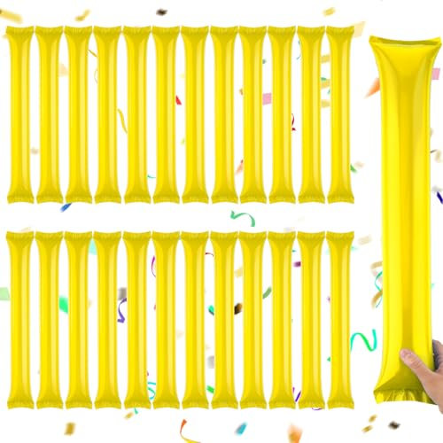 24Pcs Thunder Sticks, Bam Bam Inflatable Sticks, Thicken Cheering Boom Sticks, Team Spirit Sticks, Inflatable Plastic Boom Noise Maker for Sports Events Dance (Yellow)