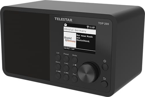 TELESTAR Top 200 - Dab+/Radio Internet (Mono, 10 W, Fonction émetteur/réception Bluetooth, Enregistrement USB, système d'alerte d'urgence, contrôle par Application) - Noir