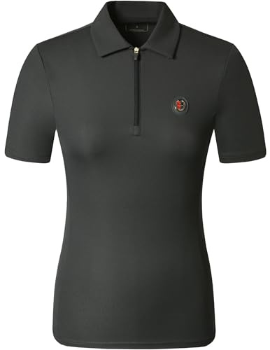 Covalliero - Damen Poloshirt Anniversary – Polo Shirt mit Kragen & Reißverschluss – Kurzarm Sportshirt – atmungsaktives & leichtes Reitshirt – Reitbekleidung in Graphite – Größe XS