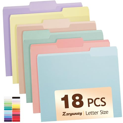 Color File Folders, 1/3-Cut Tabs, 18 Pack File Folder Letter Size, 6 Pastel Colors Organizer File Folders for School Home Office Business