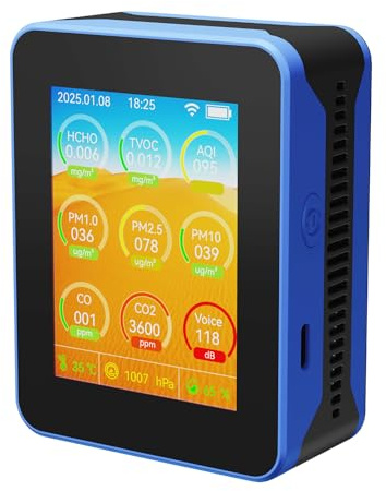 Kavolet CO2/CO/TVOC/HCHO Raumluftqualitätsmonitor, Multifunktionstester, Sensortechnologie für den Heim- und Bürogebrauch (Blau Schwarz)