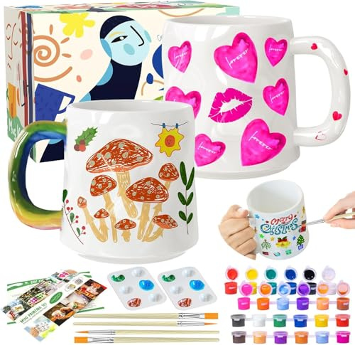 Crifeton Set di pittura in ceramica, set per dipingere tazze, pennelli, colori e istruzioni per dipingere, set di ceramiche per la casa, set di bricolage per adulti