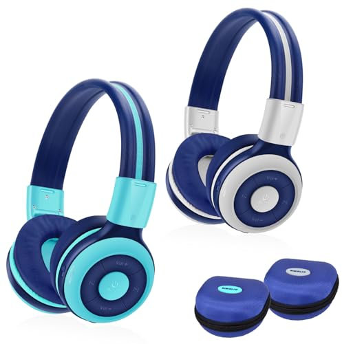 SIMOLIO 2 Stück of Bluetooth Kopfhörer Kinder, Kinderkopfhörer mit Lautstärke begrenzt, Bluetooth-Kopfhörer für Teenager mit eingebautes Mikrofon, für Schule und Reise Mint+Grau