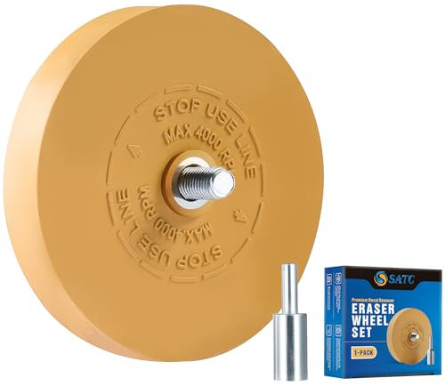 SATC Decal Eraser Wheel for Drill 1 Pack Rubber Eraser Wheel Car Vinyl Decal Emblem Sticker Remover Wheel Pin Stripe Adhesive Remover Tool with Adapter