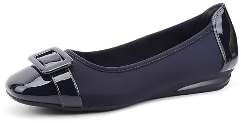 Greatonu Womens Buckle-Embellished Wedge Heel Casual Ballet Flats