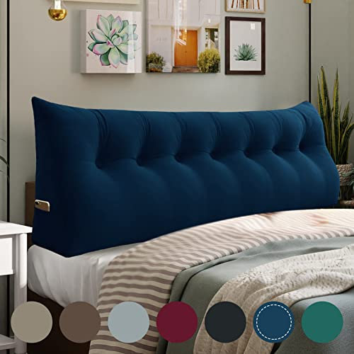 VERCART Rückenkissen Keilkissen Kopfende Großes Bettkissen Bequemes Lesekissen und Rückenteil im Bett 2 in 1 Rückenlehne und Kopfkissen Langes XXL Kissen Sofa Couch Samt 200cm Blau