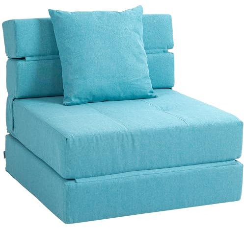 HOMCOM Schlafsessel klappbar, Schlafsofa, 2-in-1 Klappsessel mit Bettfunktion, Relaxsessel mit Kissen, Gästebett für Wohnzimmer, Schlafzimmer, bis 120 kg Belastbar, Blau