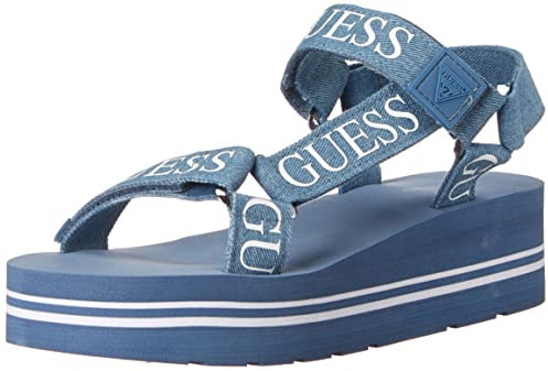 GUESS Damen Avin Keilsandale, Blau + Weiß Denim, 37 EU