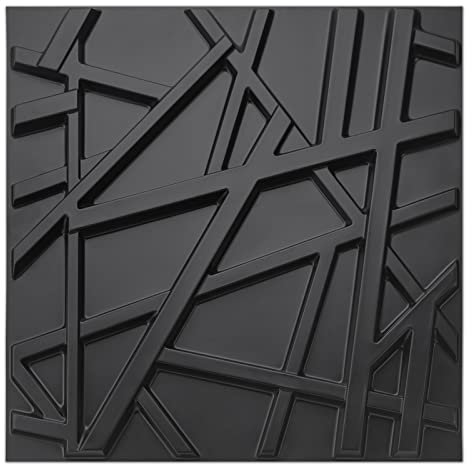 Art3d Lot de 12 panneaux muraux 3D décoratifs en PVC pour décoration murale intérieure, décoration murale noire, 3 m²