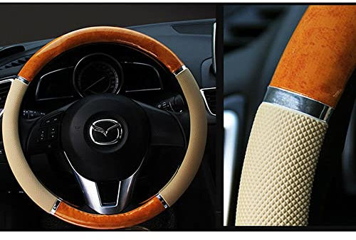 Baceyong Schwarz & Beige, weich, echtes Leder, Auto, Auto, Lenkradbezug, Handschuh