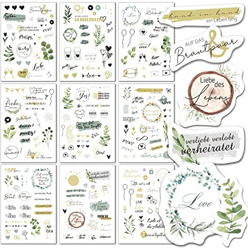 BIROYAL Sticker Hochzeit Gästebuch (200+ Motive), 9 Bogen, Aufkleber hochzeit für Gästebuch Fotoalbum oder Scrapbook Wedding Deko, Sticker Fotoalbum Liebe, Aufkleber Liebe Herzen (12 x 17cm)