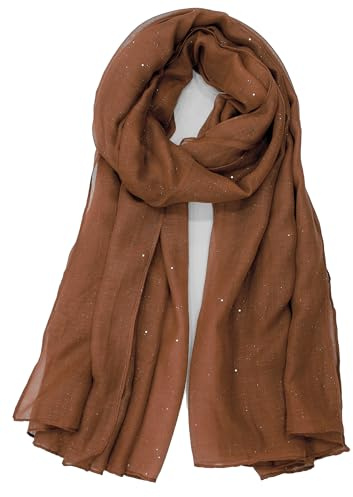 Van Der Rich ® - Echarpe Paillette Foulard Doux - Femme (CamelFoncé, TU)