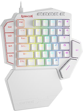 Redragon K585 DITI Einhändige mechanische RGB-Gaming-Tastatur, Typ-C-Profi-Gaming-Tastatur mit 7 integrierten Makrotasten, abnehmbare Handballenauflage, 42 Tasten (weiß, Blauer Schalter)