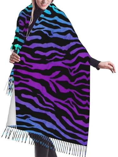 WURTON Warmer Winterschal mit Klavierdruck, Quaste, Schal, Damen, Kaschmirflor, Fransenschal, Accessoire, Geschenk, Violett, Blau, Grün, Camouflage, Zebrastreifen, Einheitsgröße