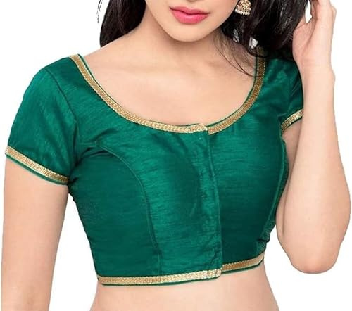 Fashnkart Bollywood Saree Blouse pour Femme Indienne fête de Mariage Saree Blouse Dupion Soie Devant Ouvert