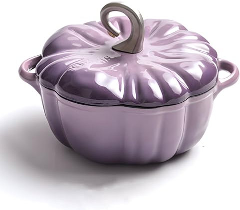 QTQHOME Cazuela de hierro fundido de calabaza, 4 cuartos de galón, calabaza cocotte, olla esmaltada con forma de calabaza de 3.7 l, olla de calabaza con tapa, olla de estofado, sirve 3-5, decoración