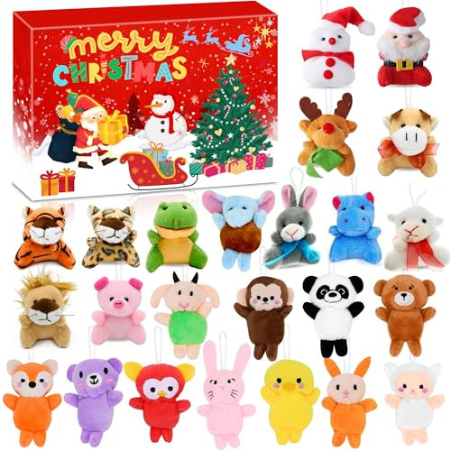 Chennyfun Calendariode Adviento de Navidad 2024, Calendario de 24 Días con 24 Juguetesde peluche,Juguetes Colgantes de Peluchede Navidad, Cute Regalos de Fiesta de Cumpleaños para Niños y Niñas