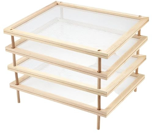 Secador de Alimentos de Madera - Rejilla para secar Pasta Soporte para Fideos, Rejilla para secar Pasta con Red | Estante de Almacenamiento de Frutas Abierto de Madera Pulida con circulación de Aire,