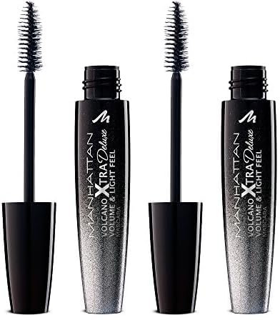 Manhattan Volcano Xtra Deluxe Volume and Light Feel Mascara, Wimperntusche für voluminöse, intensiv schwarze Wimpern ohne Schweregefühl, Farbe Deep Black 1010Z, 1 x 10ml (Packung mit 2)
