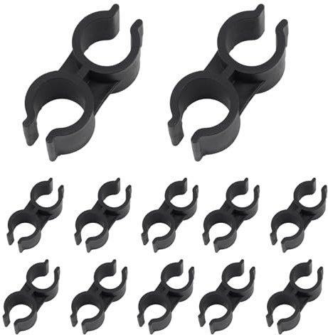 Lot de 20 clips de serrage à double tuyau, en plastique de type H, double port, colliers de serrage pour tuyaux, boucles de fixation, accessoires de fixation de tuyaux d'étagère (20 mm, noir)