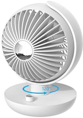 Justup Ventilatore da tavolo, portatile USB, silenzioso, 5600 mAh, ventilatore ricaricabile a batteria, 3 velocità, manuale verticale a 270° e oscillante a 120° (bianco)