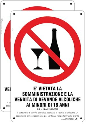 Cartello Segnaletico in Plastica Vietato Vendere Alcolici 20x30 cm (2 pezzi)