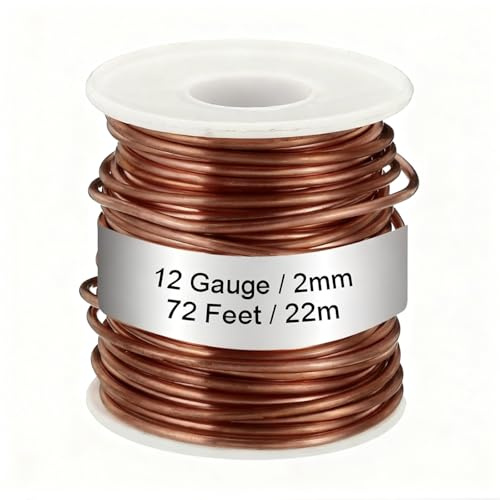 LDHHYH 99.9% Pure Soft Copper Wire 12 Gauge (2mm), 22m/72ft Solid Bare Copper Wire Spool for Jewellery Making, Wire Wrapping, Bonsai, Crafts & Model Making