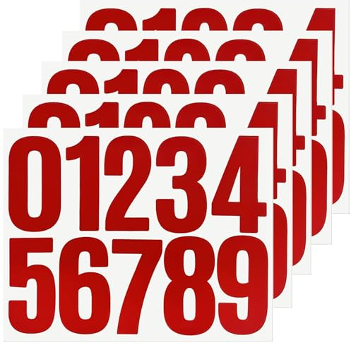 50 Numbers,Large Red Number Stickers for Outdoor,Mailbox,House and Address | Vinyl Self Adhesive and Waterproof - 5 Sheets
