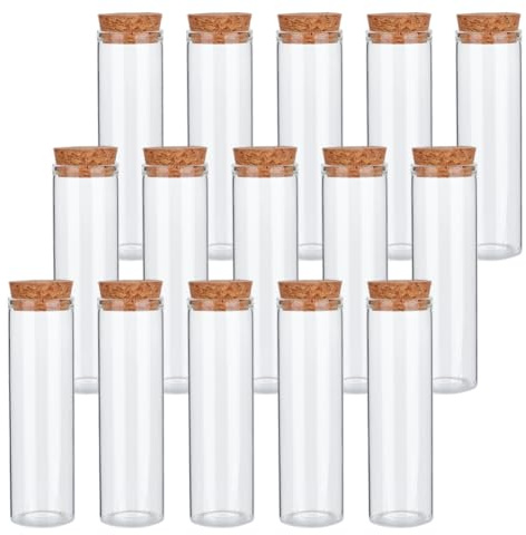 OLYCRAFT 15Pcs 50ml/1.7 Oz Glass Test Tube with Cork Stoppers Transparent Glass Tubes Bottles Glasses Clear Flat Bottom Test Tube Containers Glasses Bottle Stopper Vials for Art Crafts DIY Decoration
