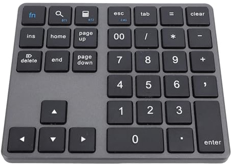 Fockety Tastierino numerico Bluetooth, tastierino numerico wireless 2.4G a 35 tasti ricaricabile tramite USB con ricevitore, tastiera numerica esterna sottile per l'immissione di dati (GREY)