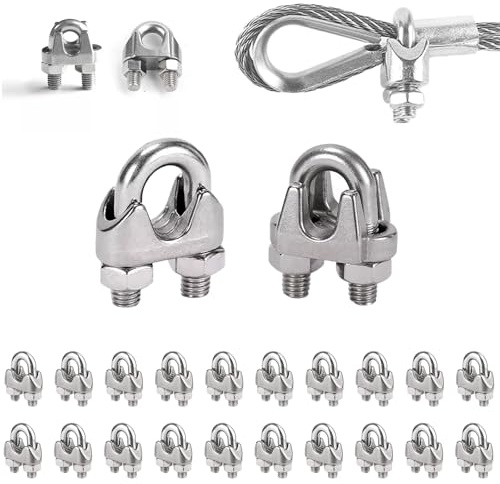 M4 Wire Rope Clips 20 Pack — 304 Stainless Steel U-Bolt Cable Clamps for 4mm Wire Rope, Garden Tensioning Wire, Rigging, Shade Sails & Outdoor Fencing