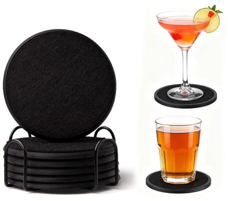 Non-slip Absorbent Coaster for Drinks with Holder - Silicone Coasters Set of 6 with Soft Felt Insert, for Coffee Beer Tea Mug Wine Pub 10 * 10 * 0.5cm