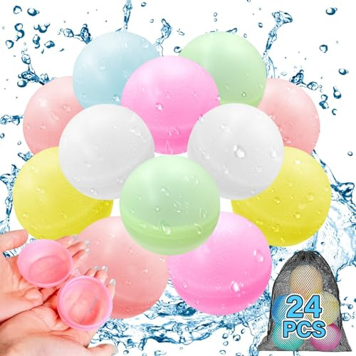 24 Bombes d'eau réutilisables,Bombes d'eau en silicone à remplissage rapide pour les enfants et les adultes,Jouets aquatiques, ballons d'eau à usage extérieur,piscine,parc aquatique,fête