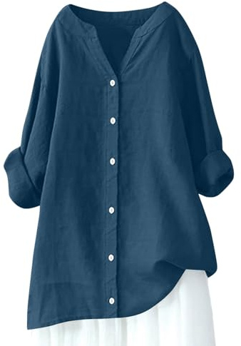 Chemise Femme Lin Chemisiers Et Blouses En Vêtements Vetement Chic Tunique Grande Taille Top Chemisier Élégant Solde Longue Tee Shirt Haut Blouse Long Col V Vêtement Elegant Ete Fluide Manche Oversize