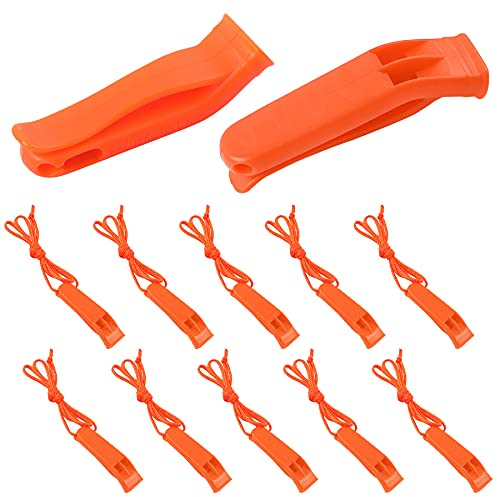 AUGSUN 10 Pcs Safety Whistle Marine Whistle Plastic Whistles with Lanyard for Emergency (Orange)